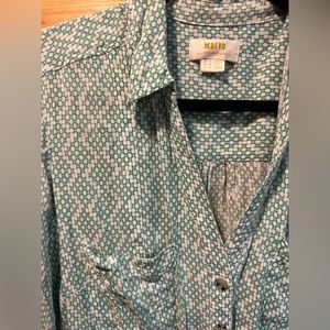 Maeve Blue and White Button Down Shirt